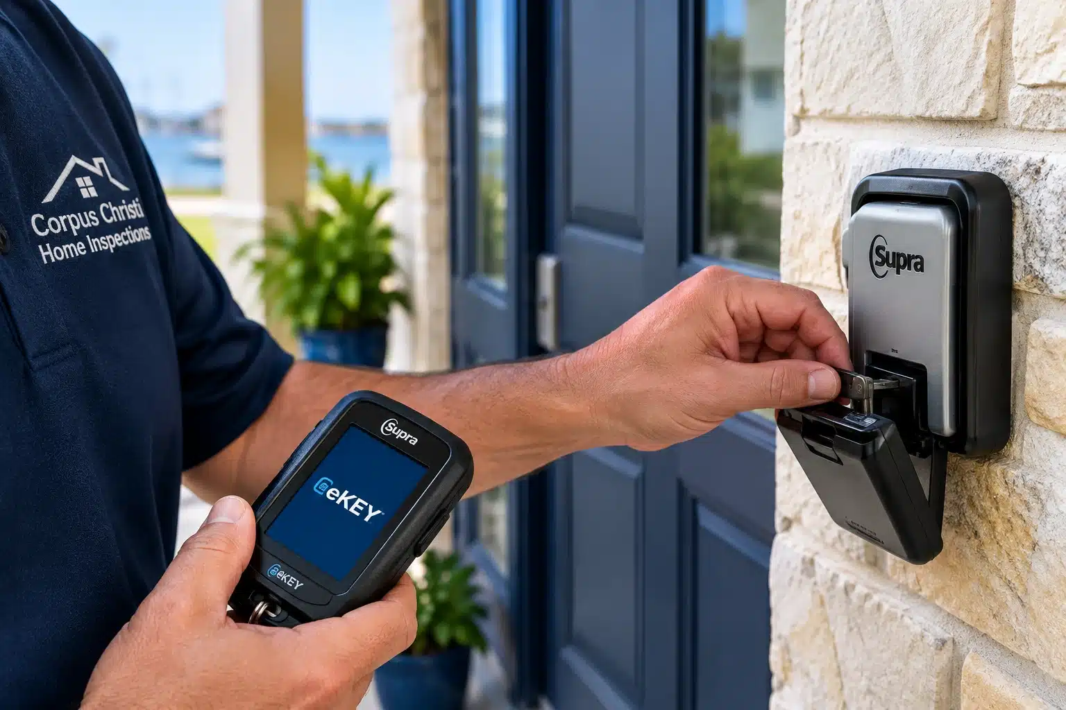 Home inspector using Supra eKEY for authorized property access in Corpus Christi